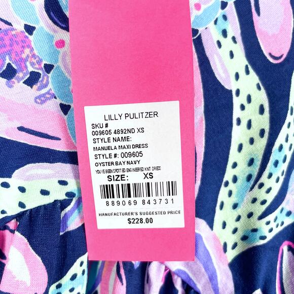 Lilly Pulitzer Manuela Maxi Dress Oyster Bay Navy Pink Spotted V-Neck Sz XS‎ - Picture 10 of 12